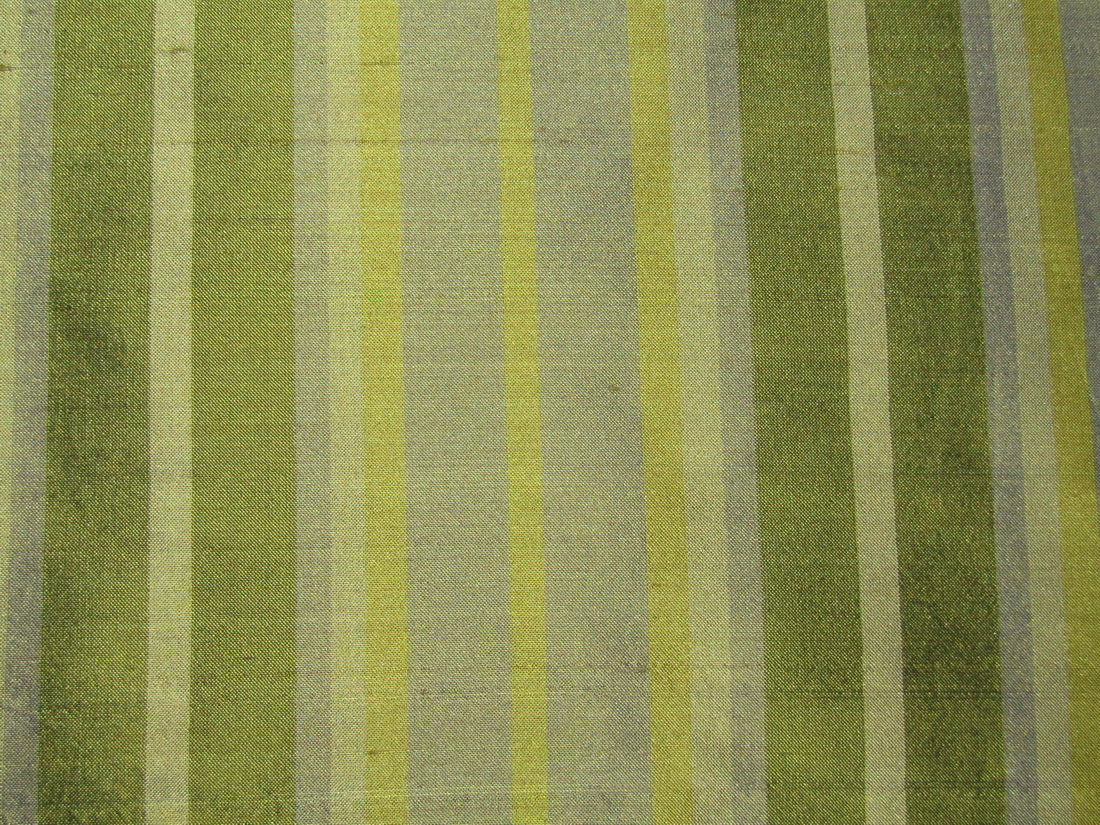 100% silk dupion green stripes 54&quot; wide sold by the yard