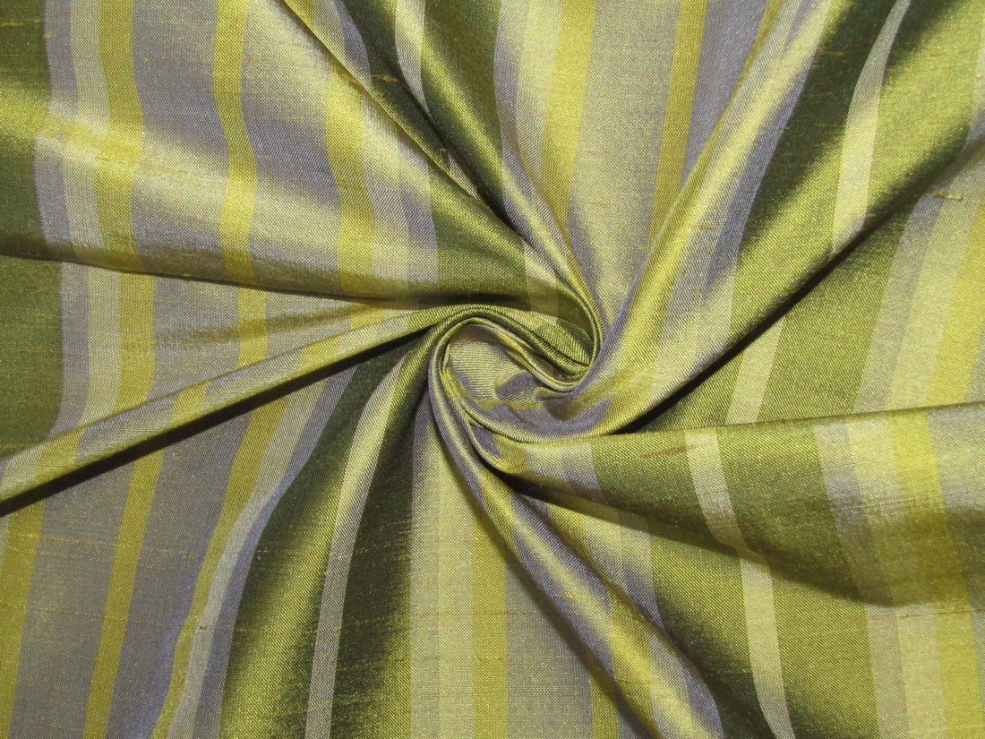 100% silk dupion green stripes 54&quot; wide sold by the yard