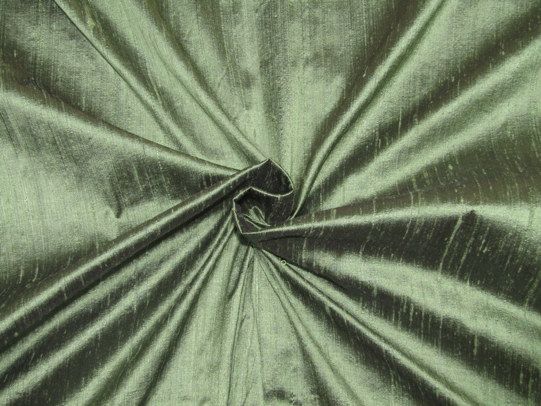 100% pure silk dupioni fabric green x black=olive colour 54" wide with slubs MM85[2]