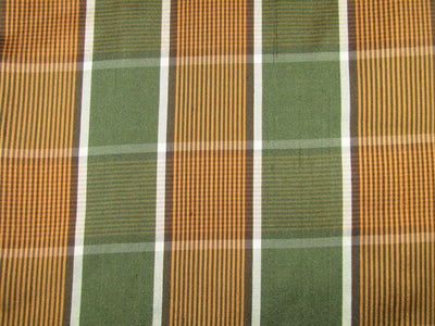 100% silk dupion fabric PLAIDS green and orange 54&quot; wide