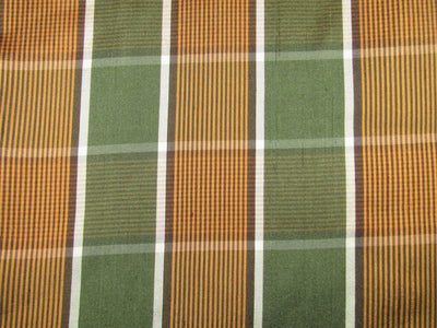 100% silk dupion fabric PLAIDS green and orange 54&quot; wide