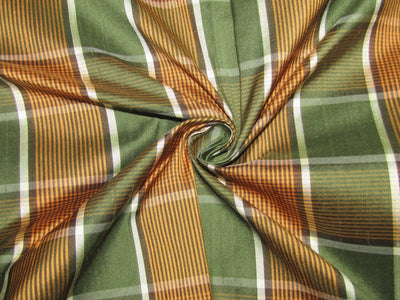 100% silk dupion green and orange Plaids fabric 54&quot; wide