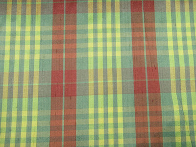 100% silk dupion green yellow and orange Plaids Fabric 54&quot; wide