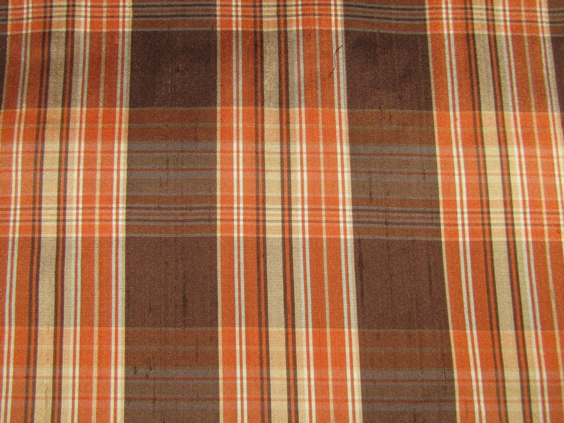 100% silk dupion brown and orange Plaids fabric 54" wide DUPNEWC18[5]