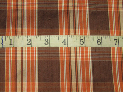 100% silk dupion brown and orange Plaids fabric 54" wide DUPNEWC18[5]