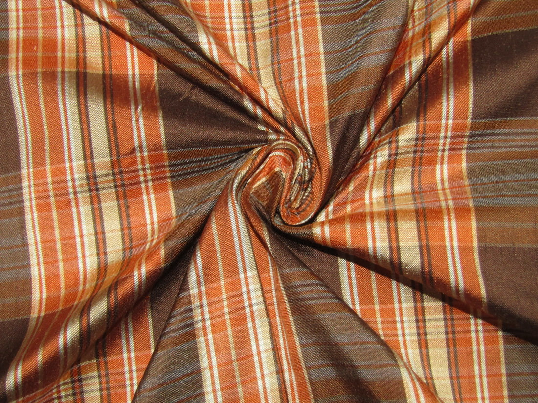 100% silk dupion brown and orange Plaids fabric 54" wide DUPNEWC18[5]