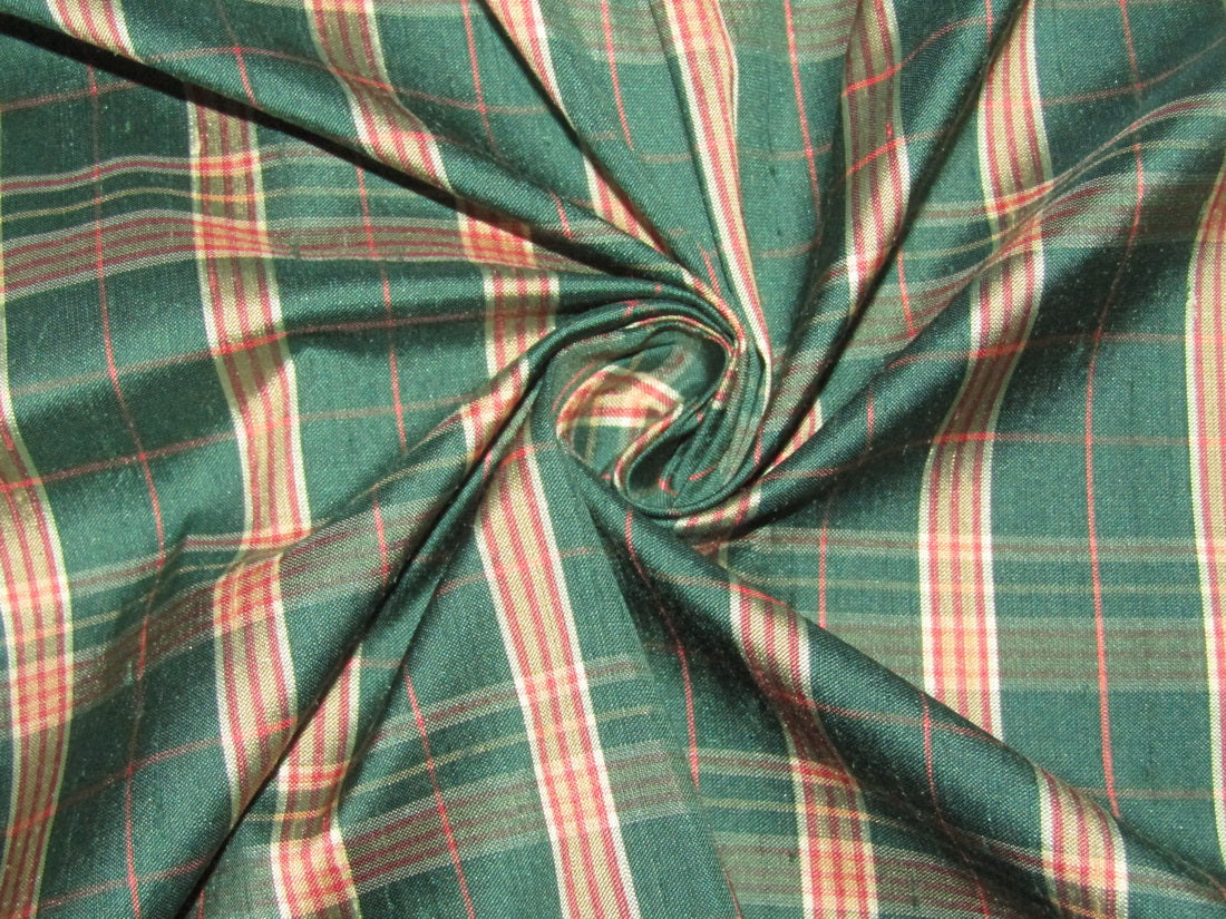 100% silk dupion fabric PLAIDS green and pink 54&quot; wide