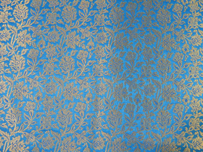 Brocade JACQUARD 44&quot; blue x metallic gold floral