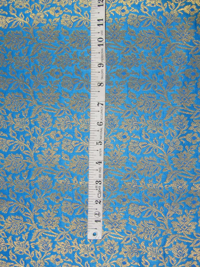 Brocade JACQUARD 44&quot; blue x metallic gold floral