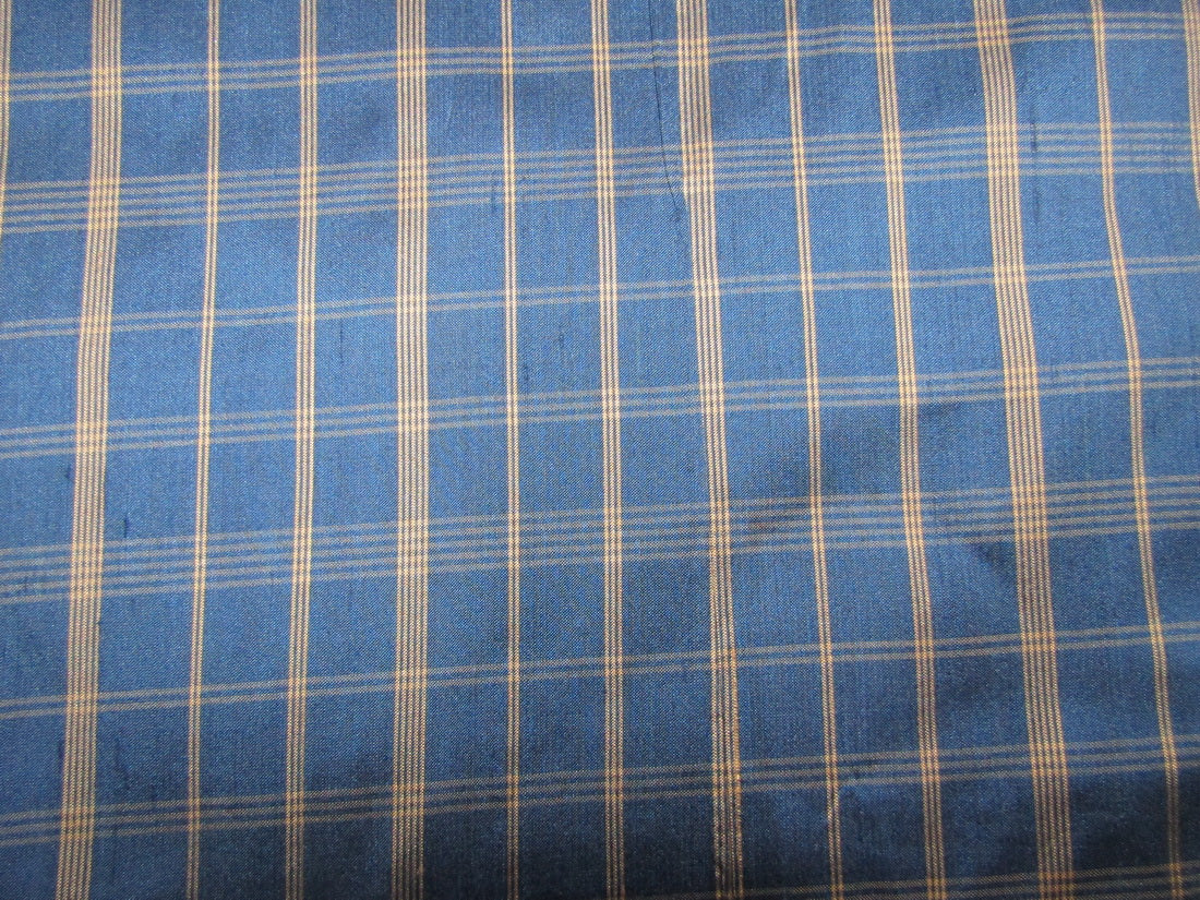 100% silk dupion blue and gold Plaids fabric 54" wide DUPNEWC18[3]