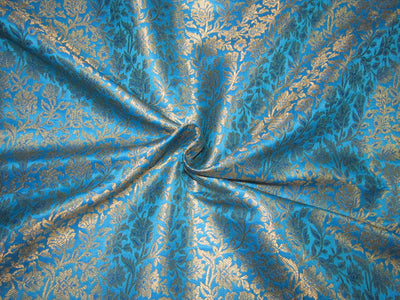 Brocade JACQUARD 44&quot; blue x metallic gold floral