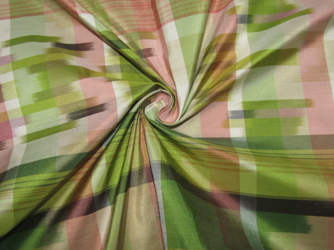 100% silk taffeta fabric pink and green PLAIDS 54&quot; wide sold by the yard