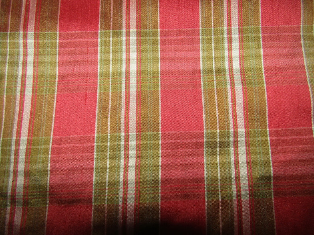 100% silk dupion coral and olive Plaids fabric 54" wide DUPNEWC13[6]