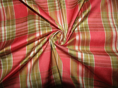 100% silk dupion coral and olive Plaids fabric 54" wide DUPNEWC13[6]