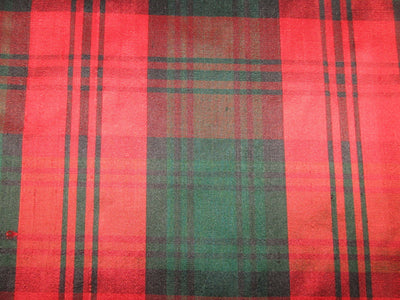 100% silk dupion red green navy Plaids fabric 54&quot; wide