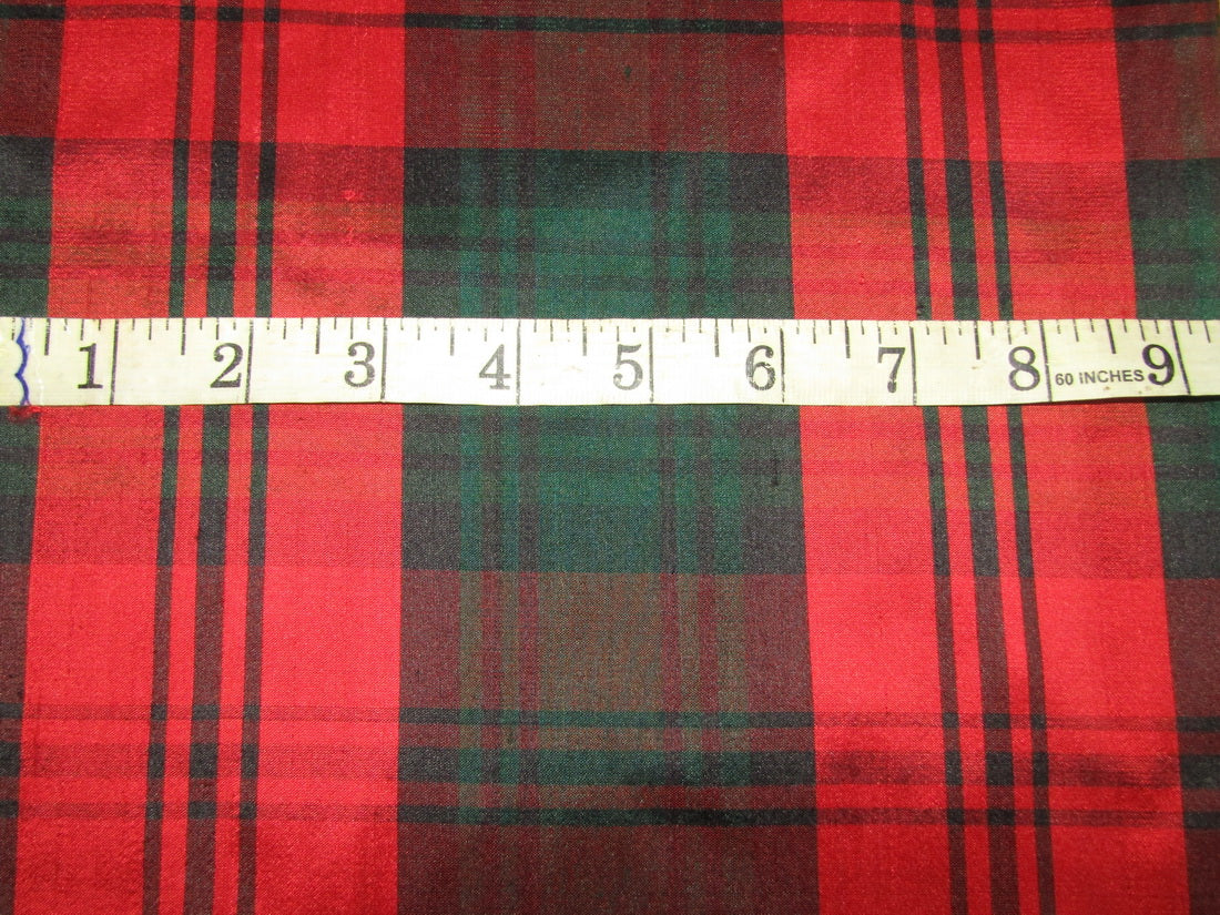 100% silk dupion red green navy Plaids fabric 54&quot; wide