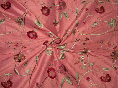 100% SILK DUPION CORAL FLORAL EMBROIDERY 54" wide [9669]