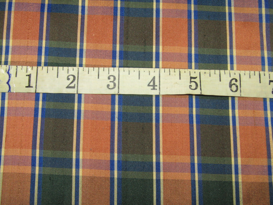 100% silk dupion brown green and blue Plaids fabric 54" wide DUPNEWC13[3]