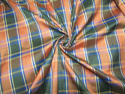 100% silk dupion brown green and blue Plaids fabric 54" wide DUPNEWC13[3]