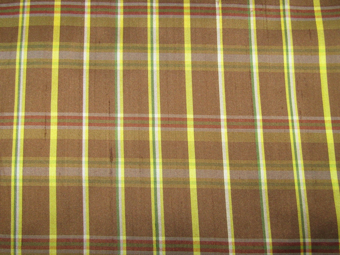 100% silk dupion brown and yellow Plaids fabric 54" wide DUPNEWC13[5]