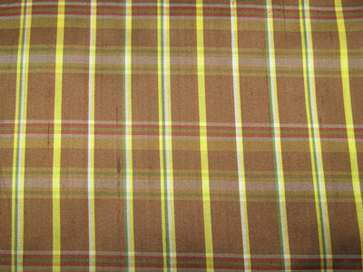 100% silk dupion brown and yellow Plaids fabric 54" wide DUPNEWC13[5]