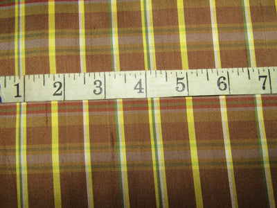 100% silk dupion brown and yellow Plaids fabric 54" wide DUPNEWC13[5]