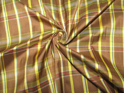 100% silk dupion brown and yellow Plaids fabric 54" wide DUPNEWC13[5]