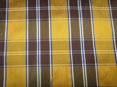 100% silk dupion yellow and brown Plaids fabric ~54&quot; wide