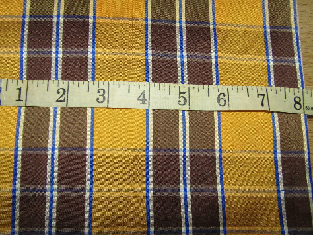 100% silk dupion yellow and brown Plaids fabric ~54&quot; wide