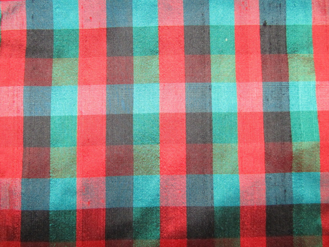 100% silk dupion multi color plaids fabric 54&quot; wide