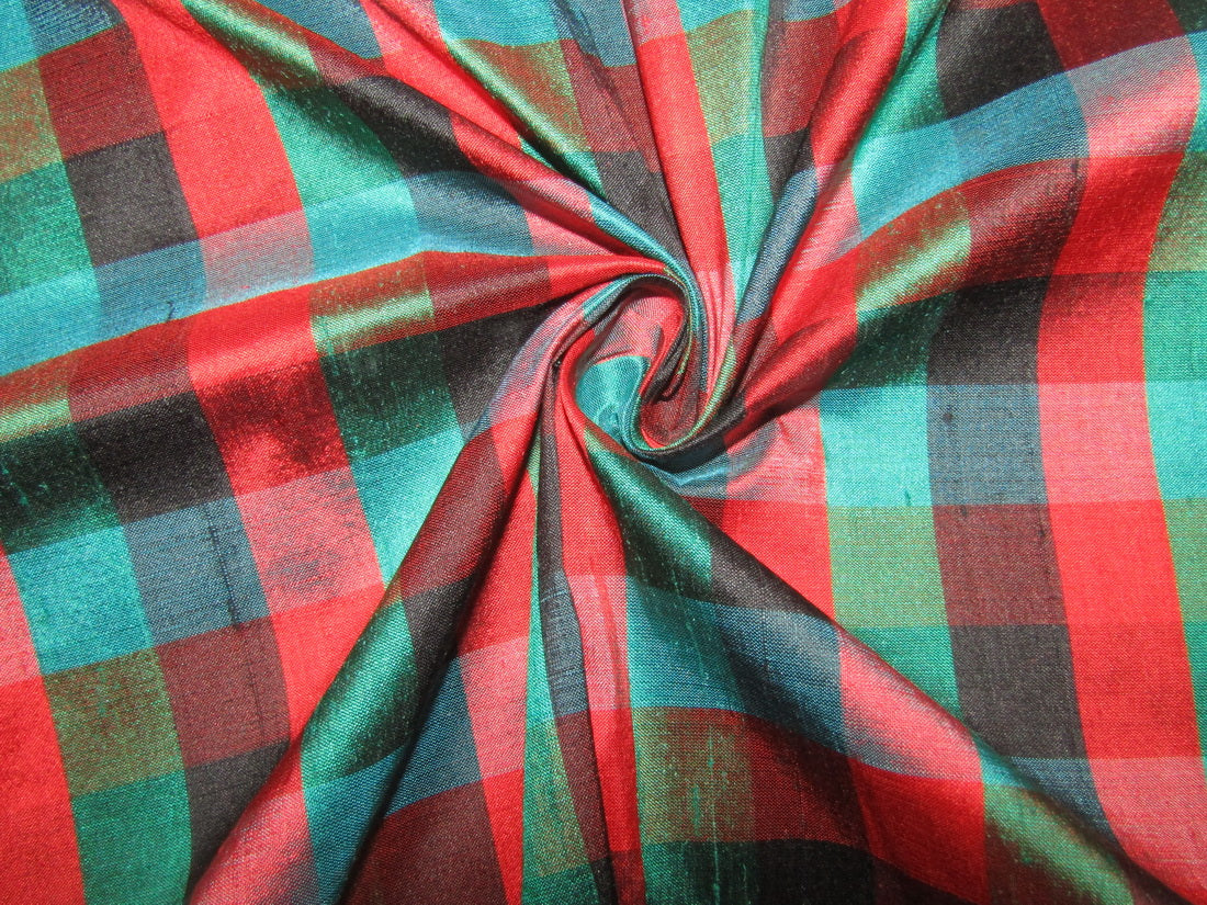 100% silk dupion multi color plaids fabric 54&quot; wide