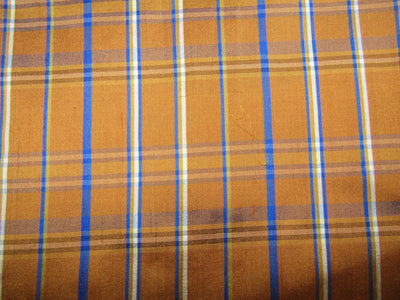 100% silk dupion mustard and blue Plaids fabric 54&quot; wide