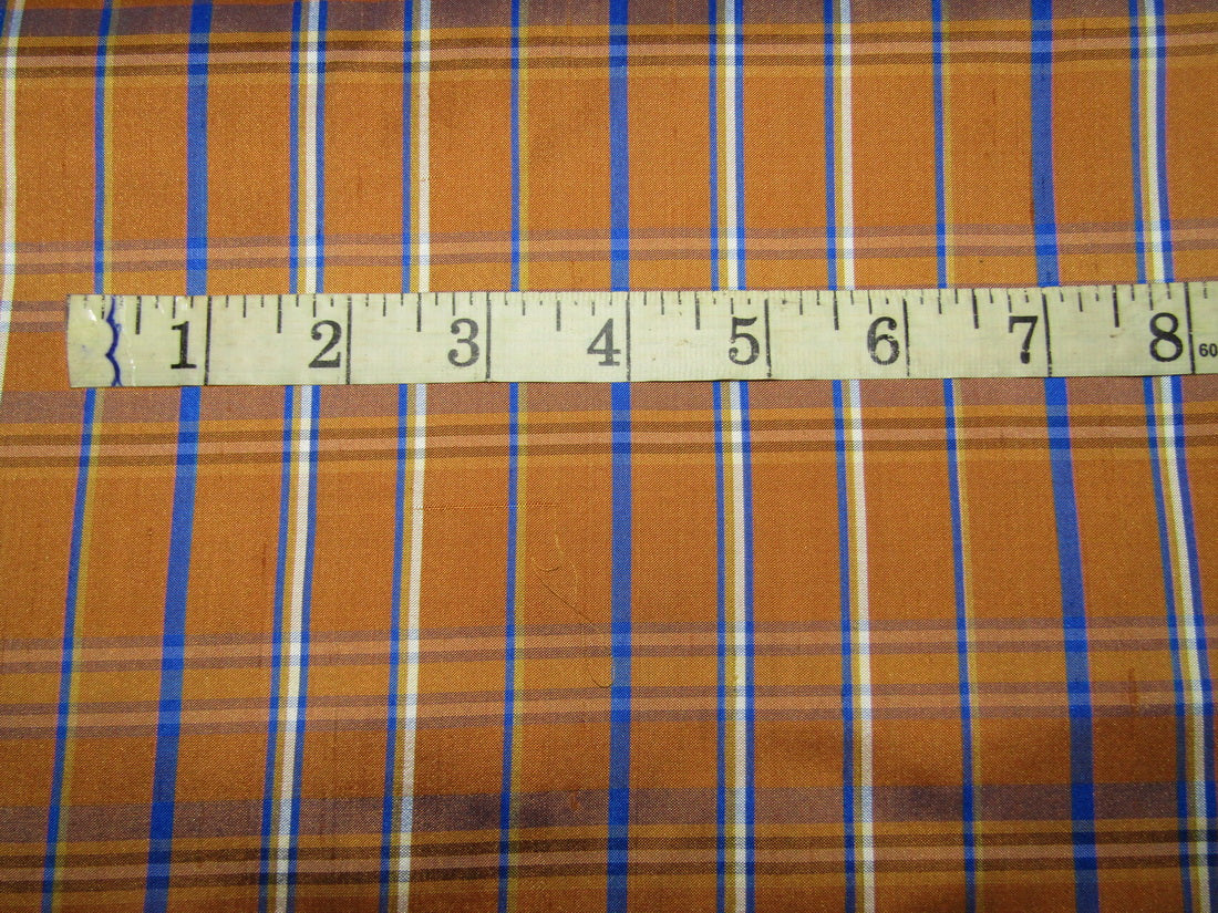 100% silk dupion mustard and blue Plaids fabric 54&quot; wide