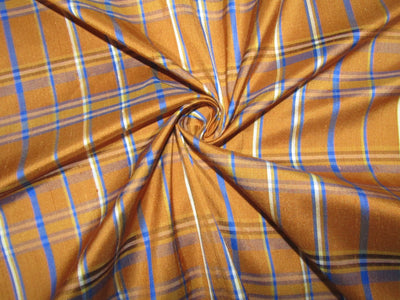 100% silk dupion mustard and blue Plaids fabric 54&quot; wide