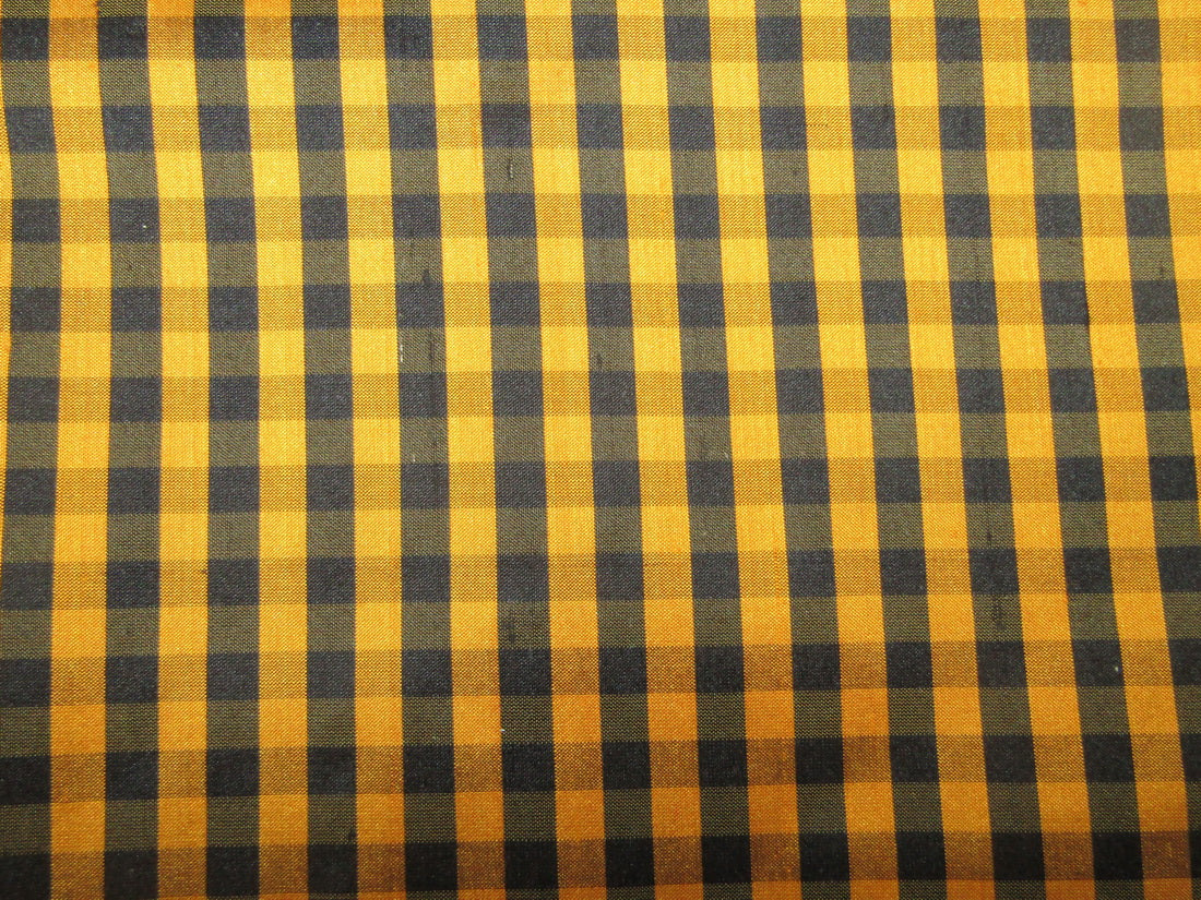 100% silk dupion mango and black plaids fabric 54&quot; wide