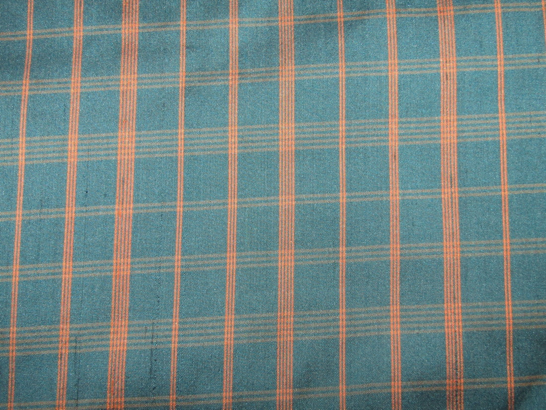 100% silk dupion kingfisher orange plaids fabric 54&quot; wide