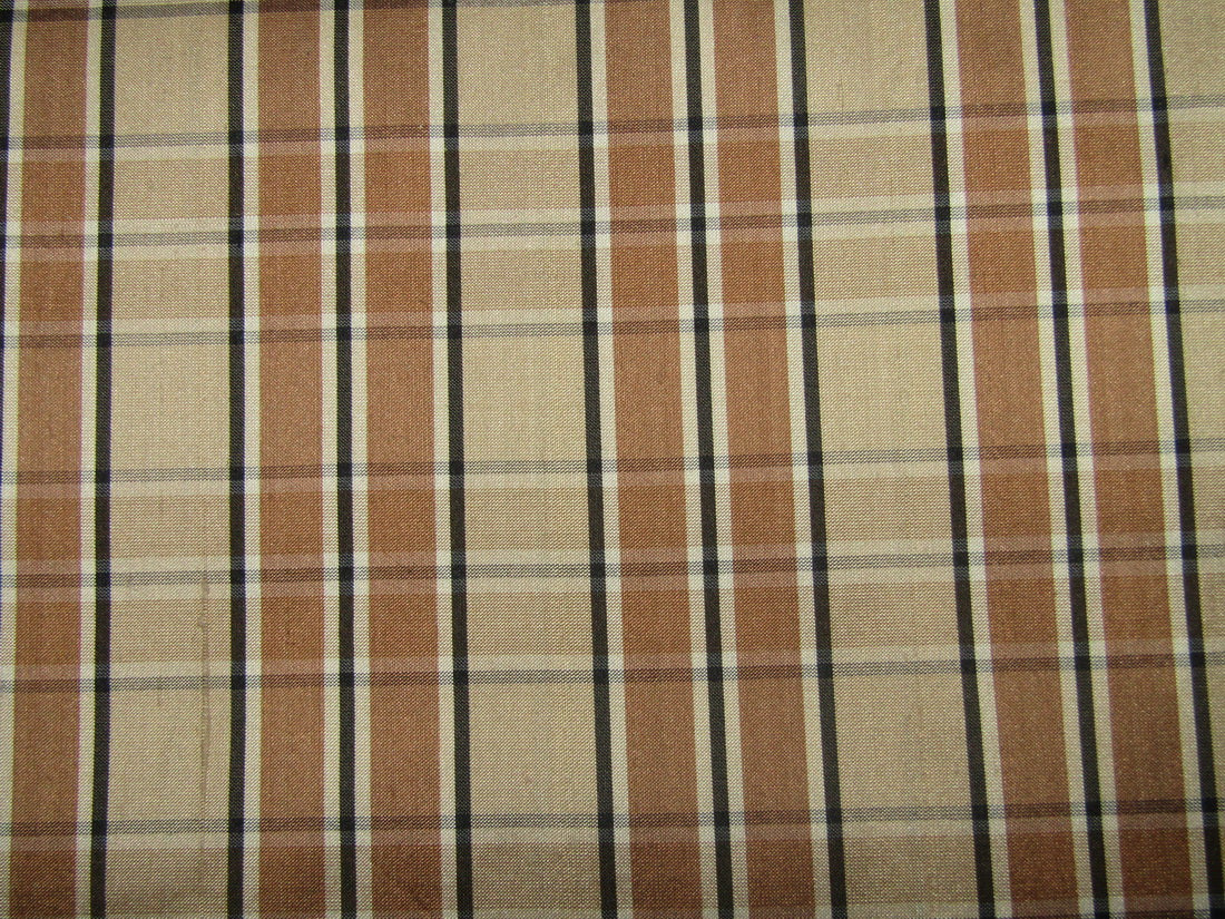 100% silk dupion beige and brown Plaids fabric 54" wide DUPNEWC11[5]