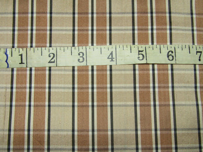 100% silk dupion beige and brown Plaids fabric 54" wide DUPNEWC11[5]