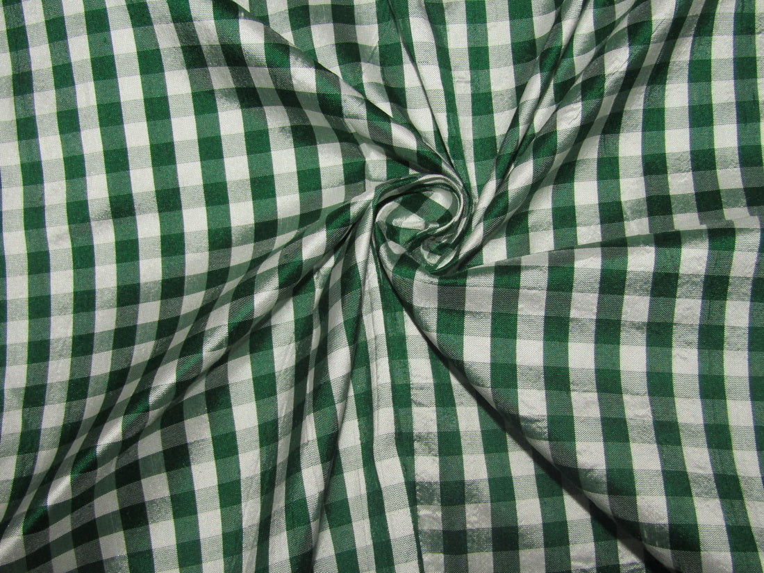 100% silk dupion green white Plaids fabric 54&quot; wide