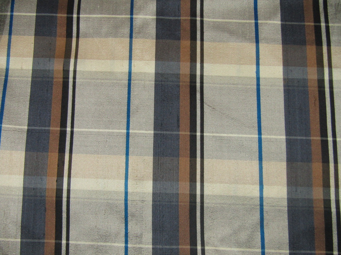 100% silk dupion brown grey Plaids fabric 54" wide DUPNEWC10[4]