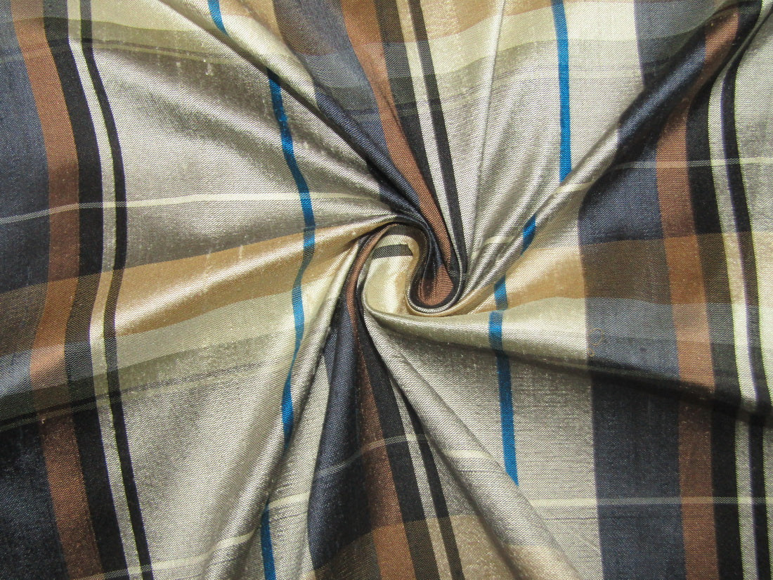 100% silk dupion brown grey Plaids fabric 54" wide DUPNEWC10[4]