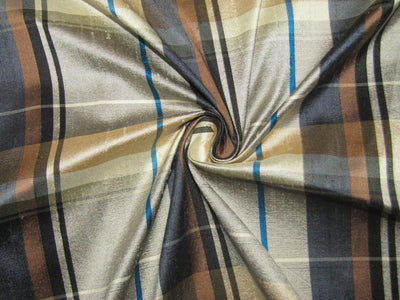100% silk dupion brown grey Plaids fabric 54" wide DUPNEWC10[4]