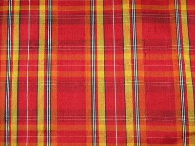 100% silk dupion red yellow plaids fabric 54&quot; wide