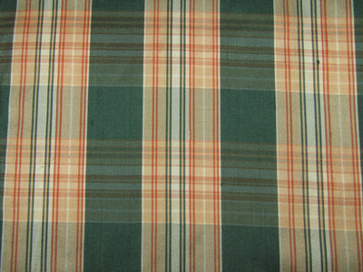 100% silk dupion green and peach Plaids fabric 54&quot; wide