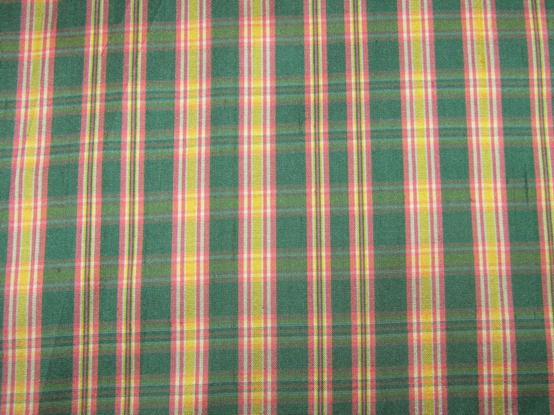 100% silk dupion green and yellow  Plaids fabric 54&quot; wide