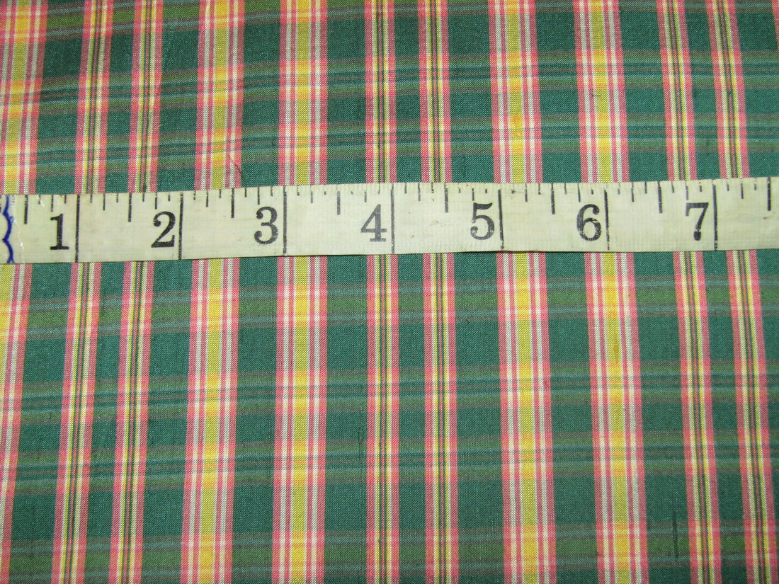 100% silk dupion green and yellow  Plaids fabric 54&quot; wide