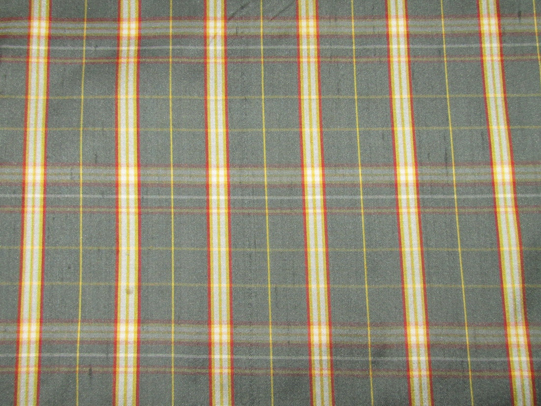 100% silk dupion green and red Plaids fabric 54&quot; wide