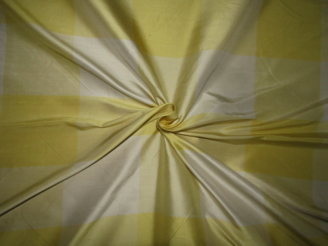 100% PURE SILK DUPION FABRIC yellows and creams colour PLAIDS 54" wide DUPC110[9] [9706]