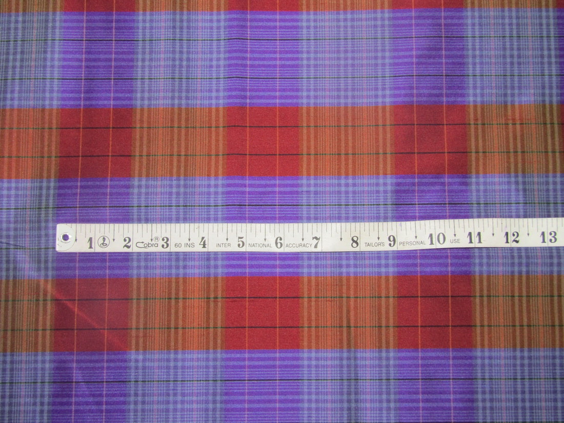 100% PURE SILK DUPIONI FABRIC Multi Color PLAIDS 54" WIDE DUPC112[1]