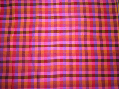 100% PURE SILK DUPIONI FABRIC PLAIDS MULTI COLOR 44" DUPC112[2]